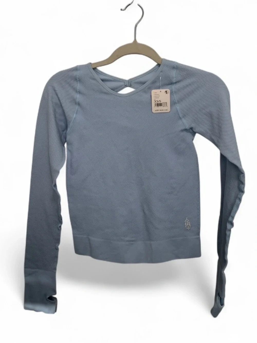 NWT Free People Movement Free Throw Light Blue Ribbed Long Sleeve Crop Top